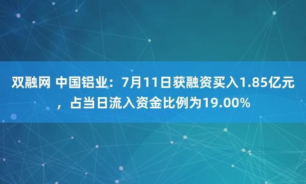 双融网 中国铝业：7月11日获融资买入1.85亿元，占当日流入资金比例为19.00%